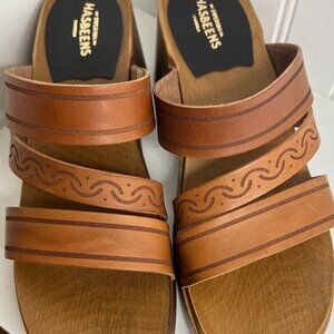 Swedish Hasbeens Jesus Leather Clog Sandals Size 8 (38)